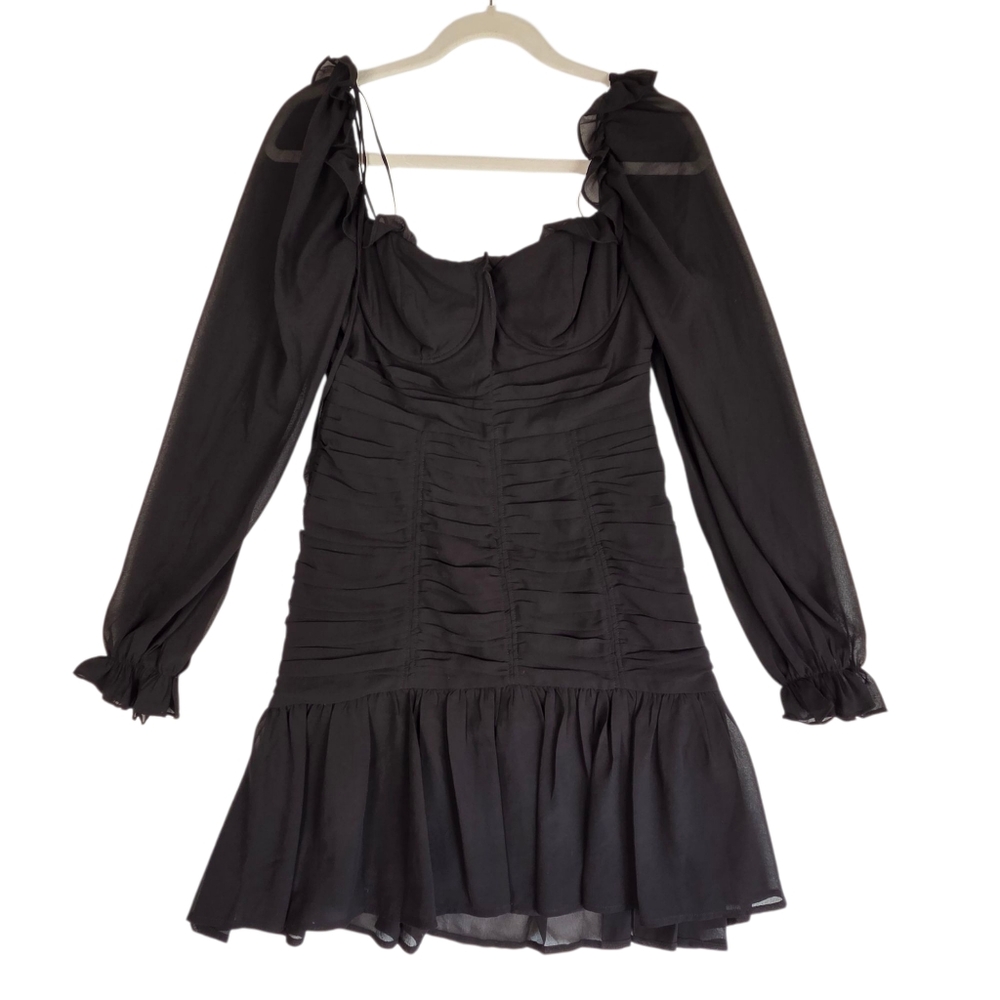 ASTR The Label Carmella Dress Womens Sz M Black Mini Ruched Cocktail Ruffle
